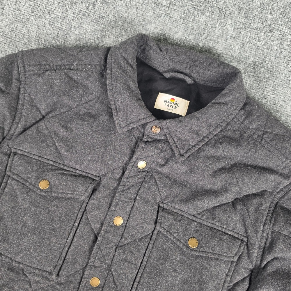 Marine Layer Olin Quilted Overshirt Mens L Gray Down Fill Snap Jacket 18269